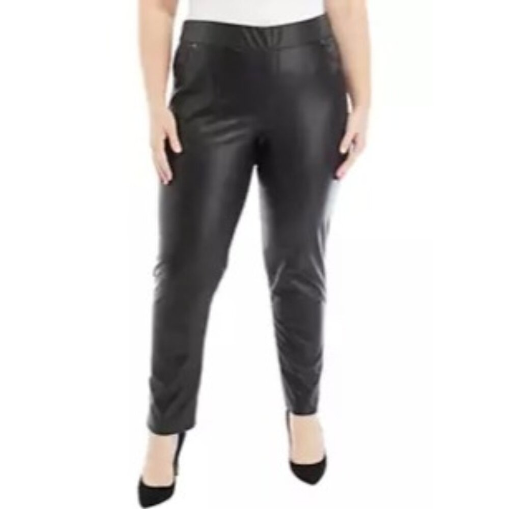 Gloria Vanderbilt Avery Slim Faux Leather Pant Black 18W Average NEW
